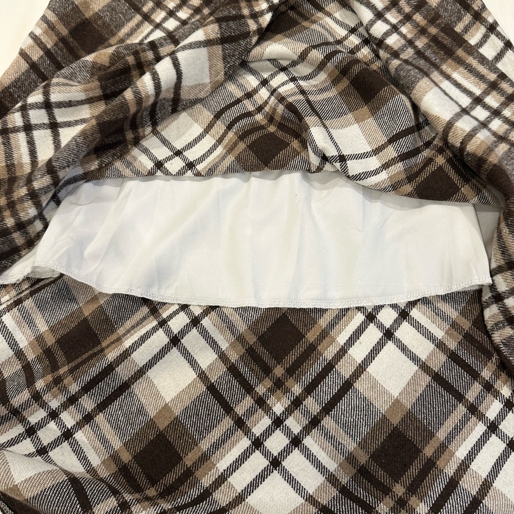 Plaid A-Line Skirt - Brown and Cream - Picture 5 of 8